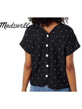 Madewell Lightspun Renwood Button-Back Top in Square Spot, M
